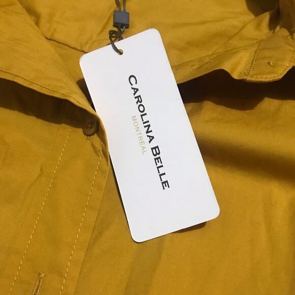 Carolina Belle NWT‎ Mustard Yellow Puff Sleeve Button Front Blouse Top Medium - Picture 3 of 5